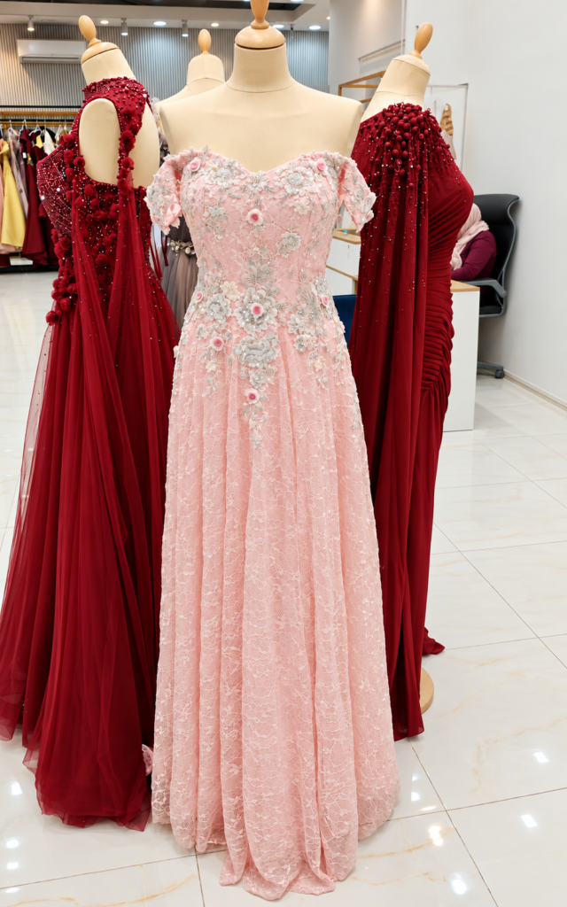 Blush Embellished Off-Shoulder Gown by Dreamy Styles