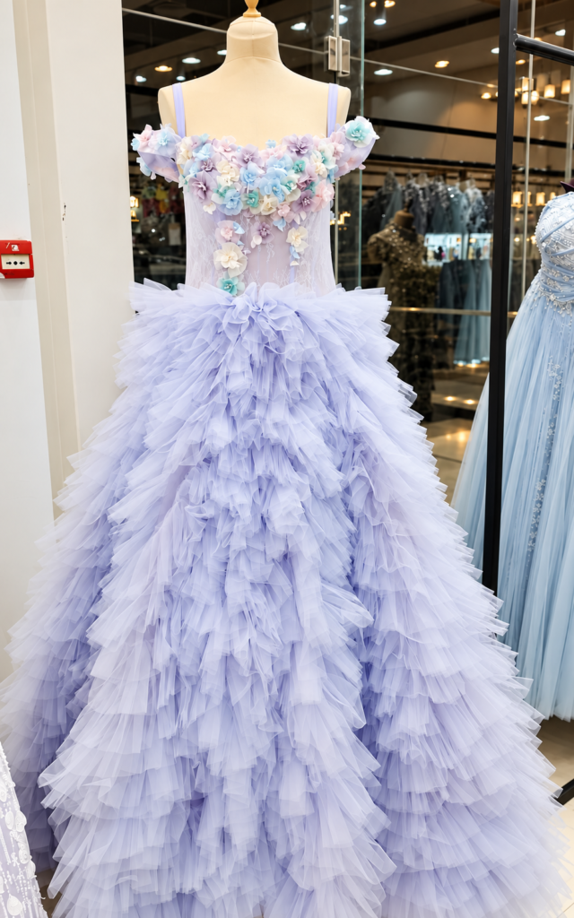 Lavender Floral Ruffle Ball Gown by Dreamy Styles